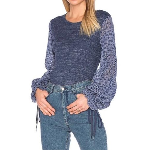 See by Chloé Eyelet Balloon Sleeve Ribbed Blue Sweater Knit Indigo Blue Cotton S - Picture 9 of 9